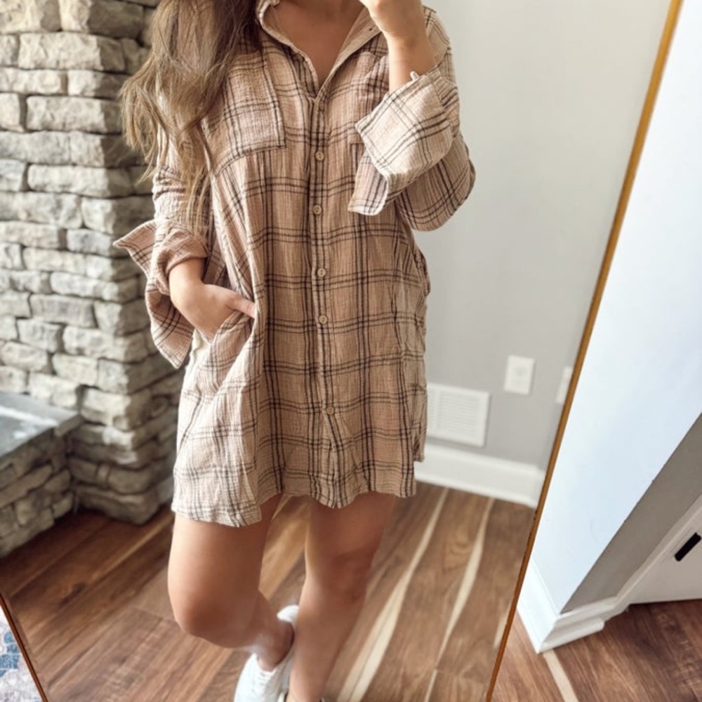Plaid Button-Up Shirt Dress